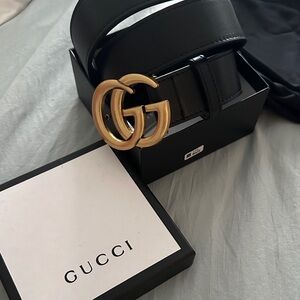 Gucci Black Belt with Gold GG Buckle